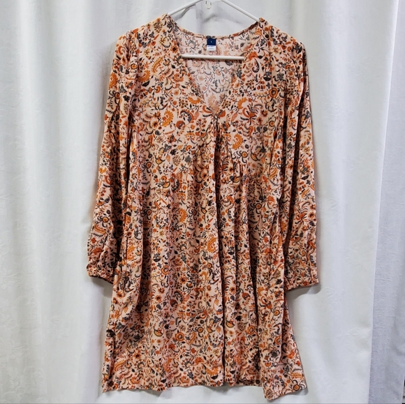Old Navy Women's Orange Colorful Floral L/S Boho Short Dress Large - Picture 4 of 8